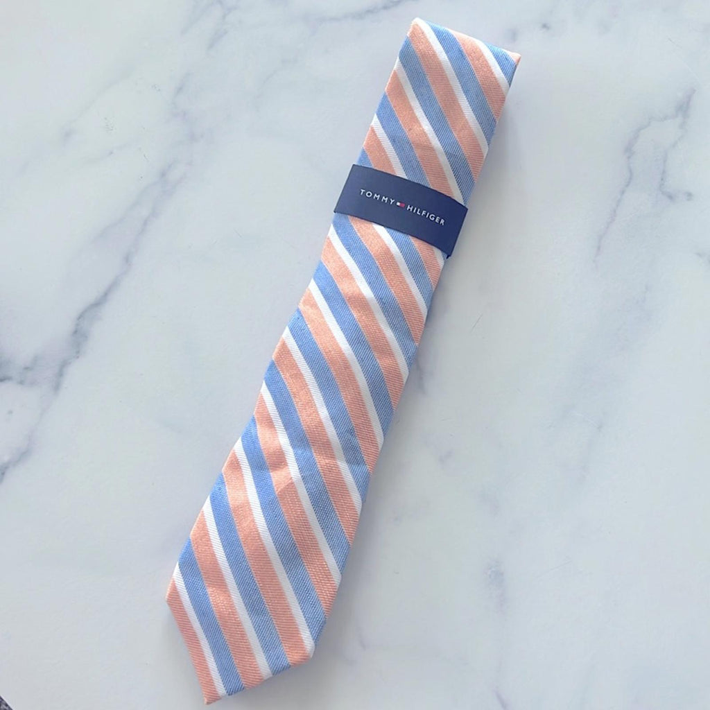 Tommy Hilfiger Men’s Linen Beach Stripe Tie in Peach, One Size, NWT