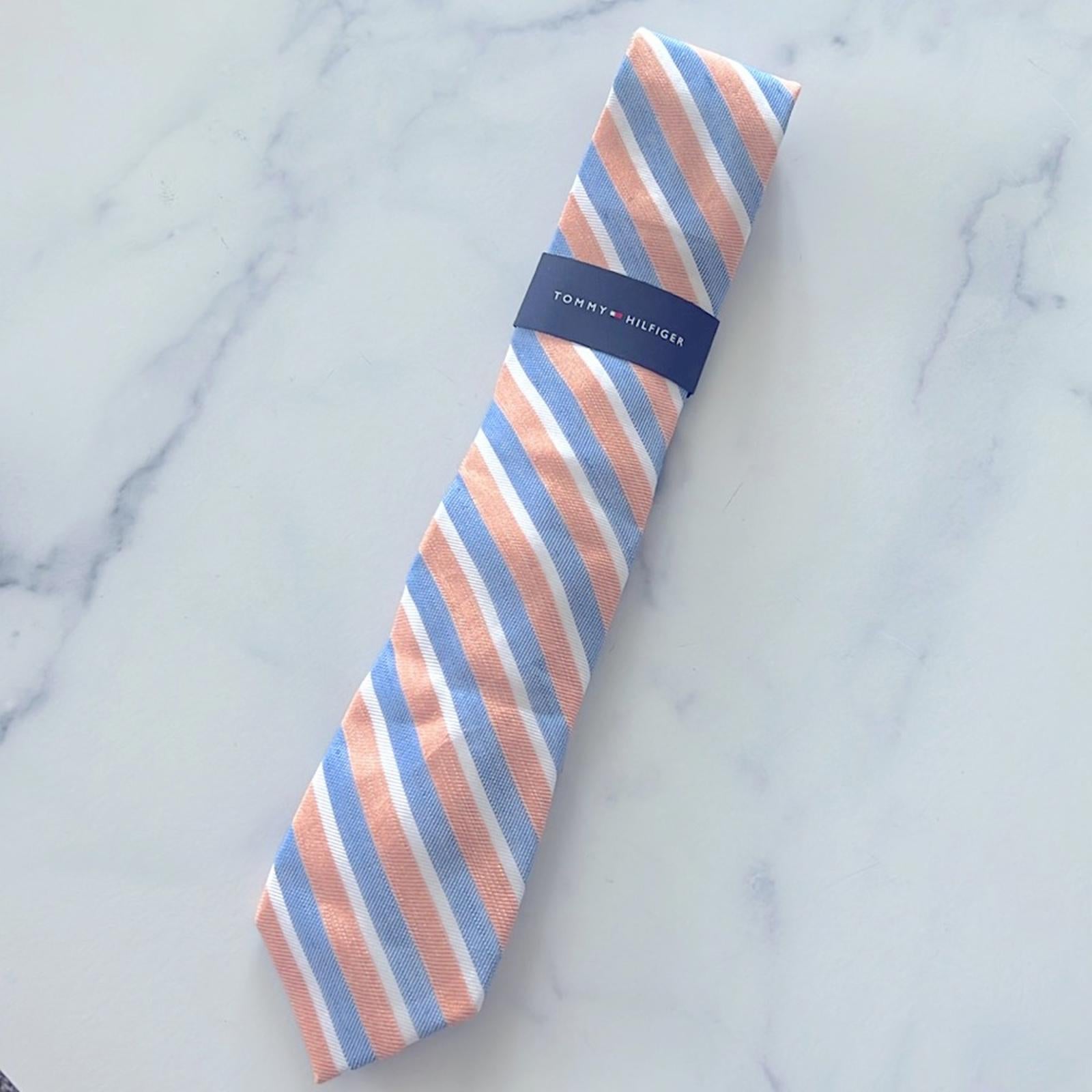 Tommy Hilfiger Men’s Linen Beach Stripe Tie in Peach, One Size, NWT