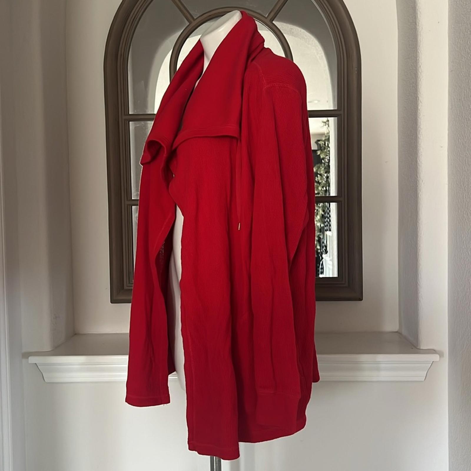 Lauren Ralph Lauren RED Thermal Tie Hooded Waffle Knit Cardigan Size XL NEW