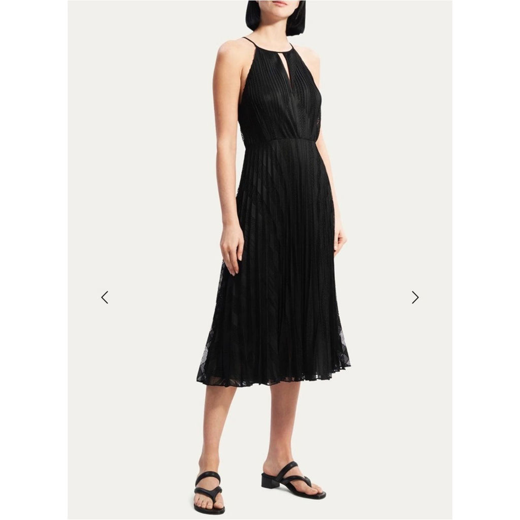 THEORY Pleated Lace Halter Midi Dress in Black, NWT, Size 2, Retail $595
