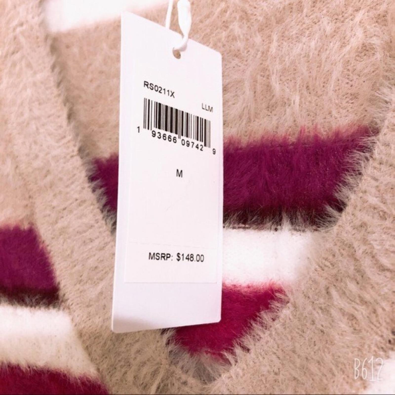 Splendid Striped Plush V-Neck Sweater in Lilac Burgundy, Size M New w/Tag