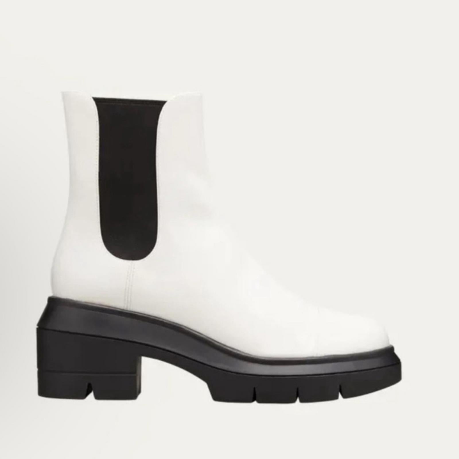 Stuart Weitzman Norah Platform Block Heel Chelsea Boots, White Size 41.5/11 New