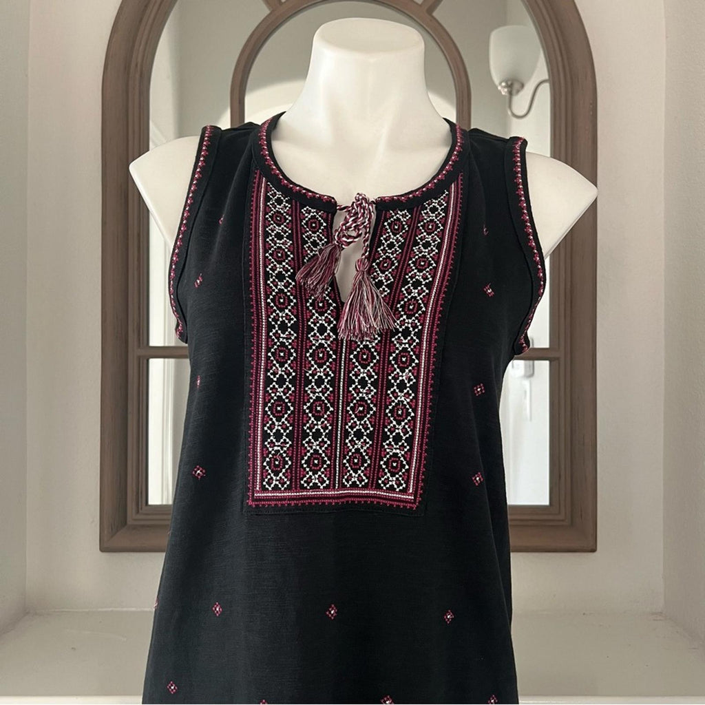 NEW J.Jill Embroidered Sleeveless Knit Dress, Black Size S Retail $129