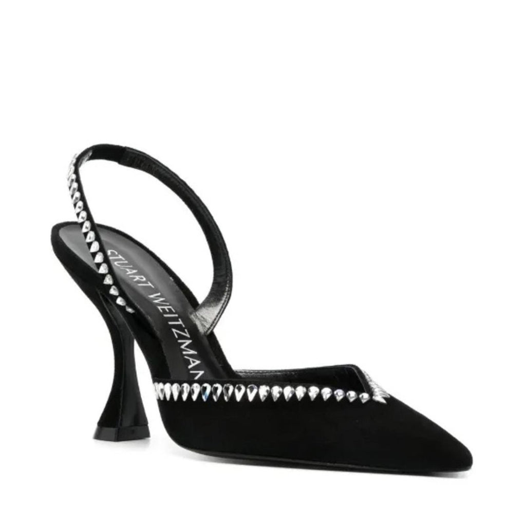 Stuart Weitzman Gemcut Xcurve Slingback Pumps in Black Suede, Size 6 NEW $650
