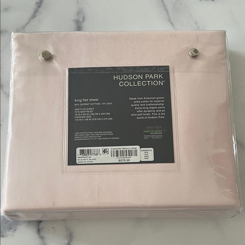 Hudson Park Collection Silk Supima Cotton Flat King Sheet in Blush Pink, NEW