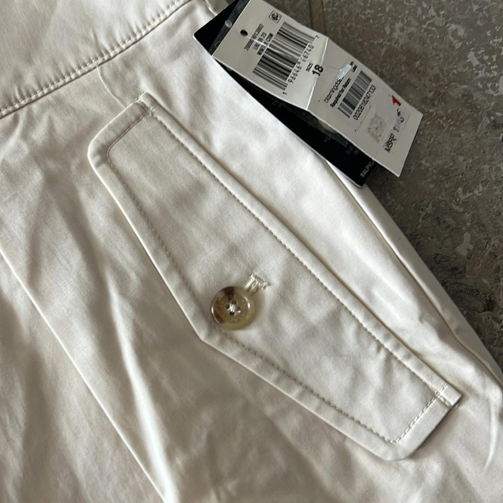 Lauren Ralph Lauren Buckle-Trim Sateen Shorts in Winter Cream, Size 18 NWT