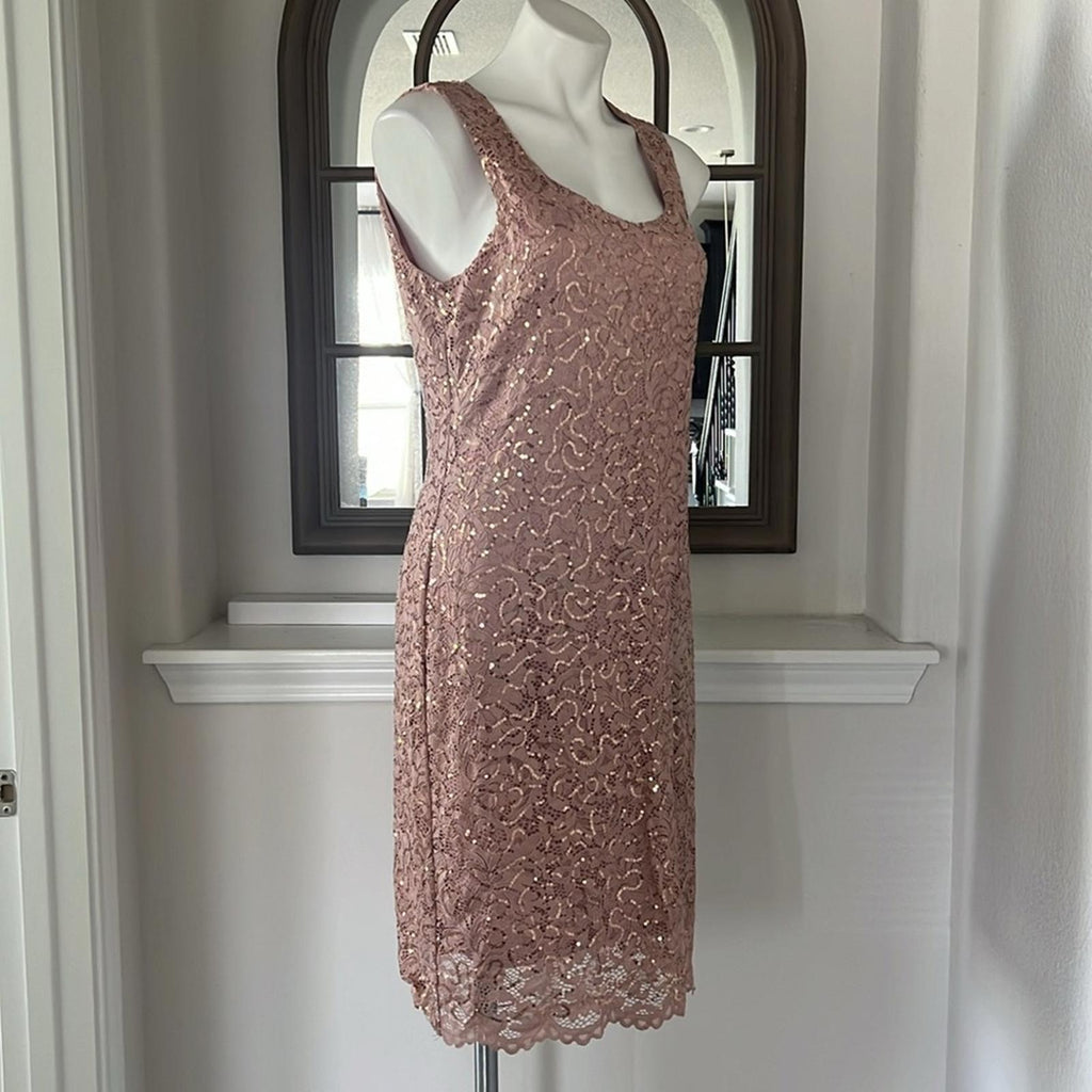 Marina Lace & Sequined Cocktail Dress in Blush Pink, Size 8 New w/Tag $189