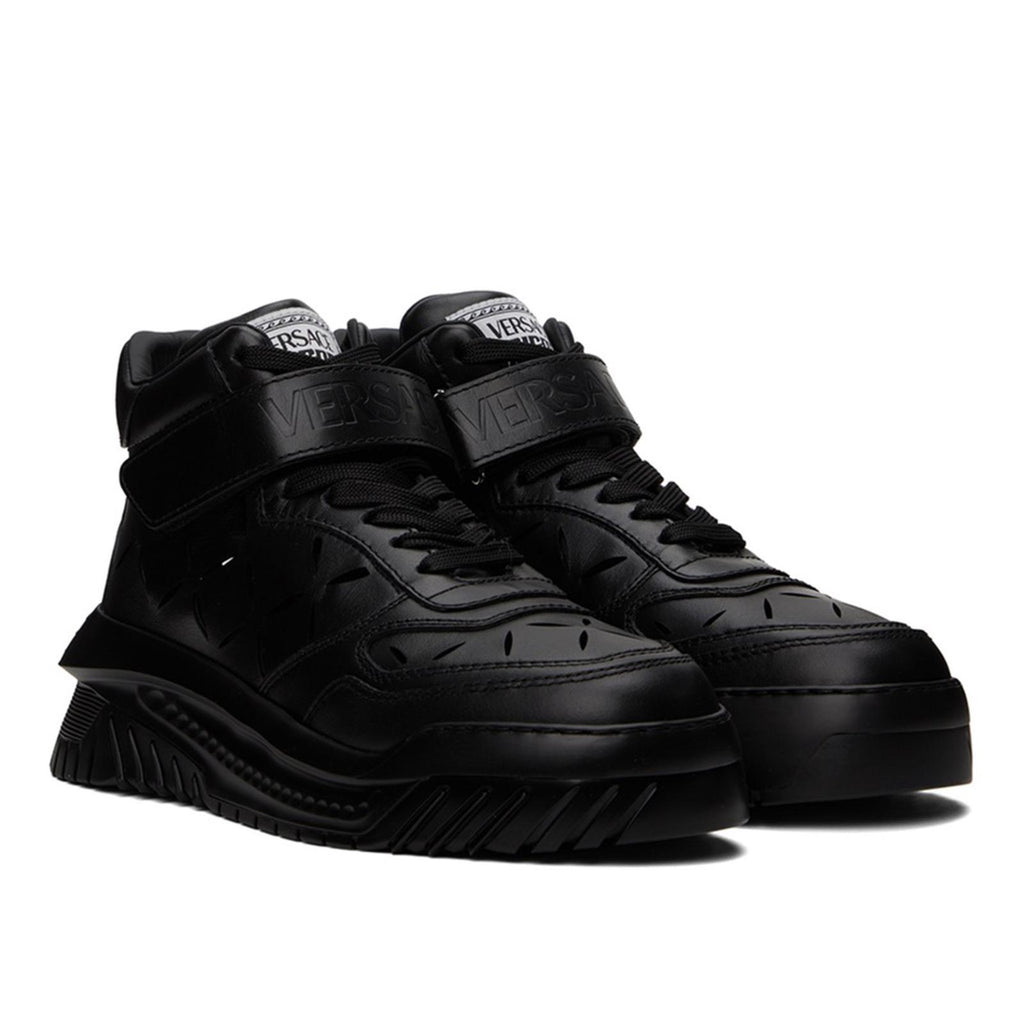 Versace Odissea Calf Leather High-Top Sneakers Black, Size 42 New+Dustbag $1,175