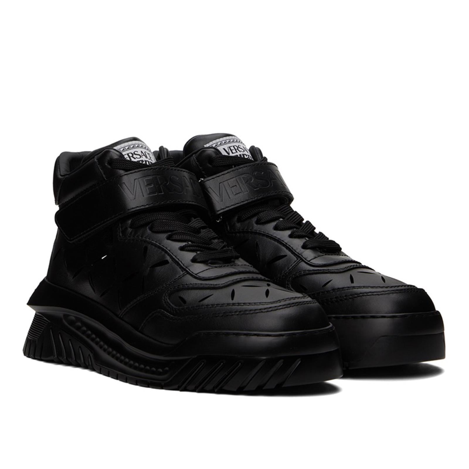 Versace Odissea Calf Leather High-Top Sneakers Black, Size 42 New+Dustbag $1,175