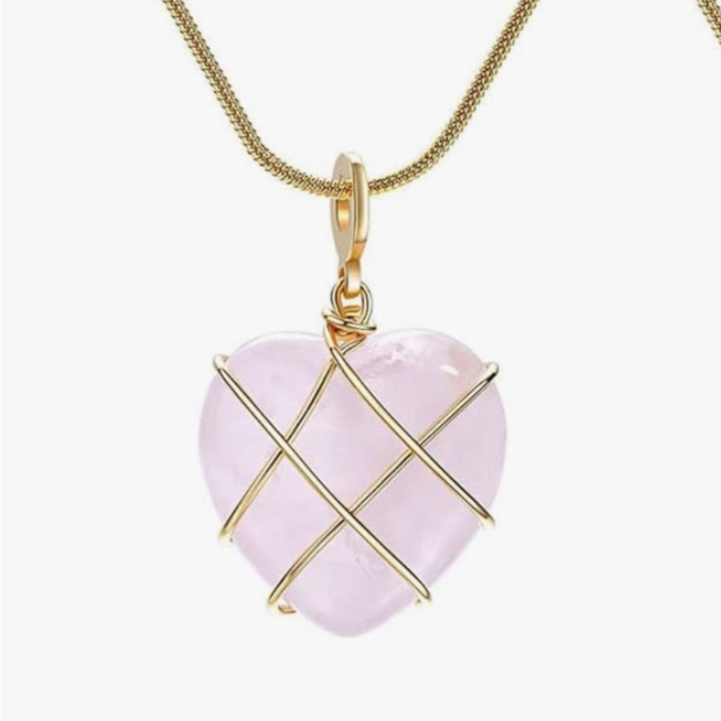 Moonstone Necklace Rose Quartz Heart Necklace, NEW