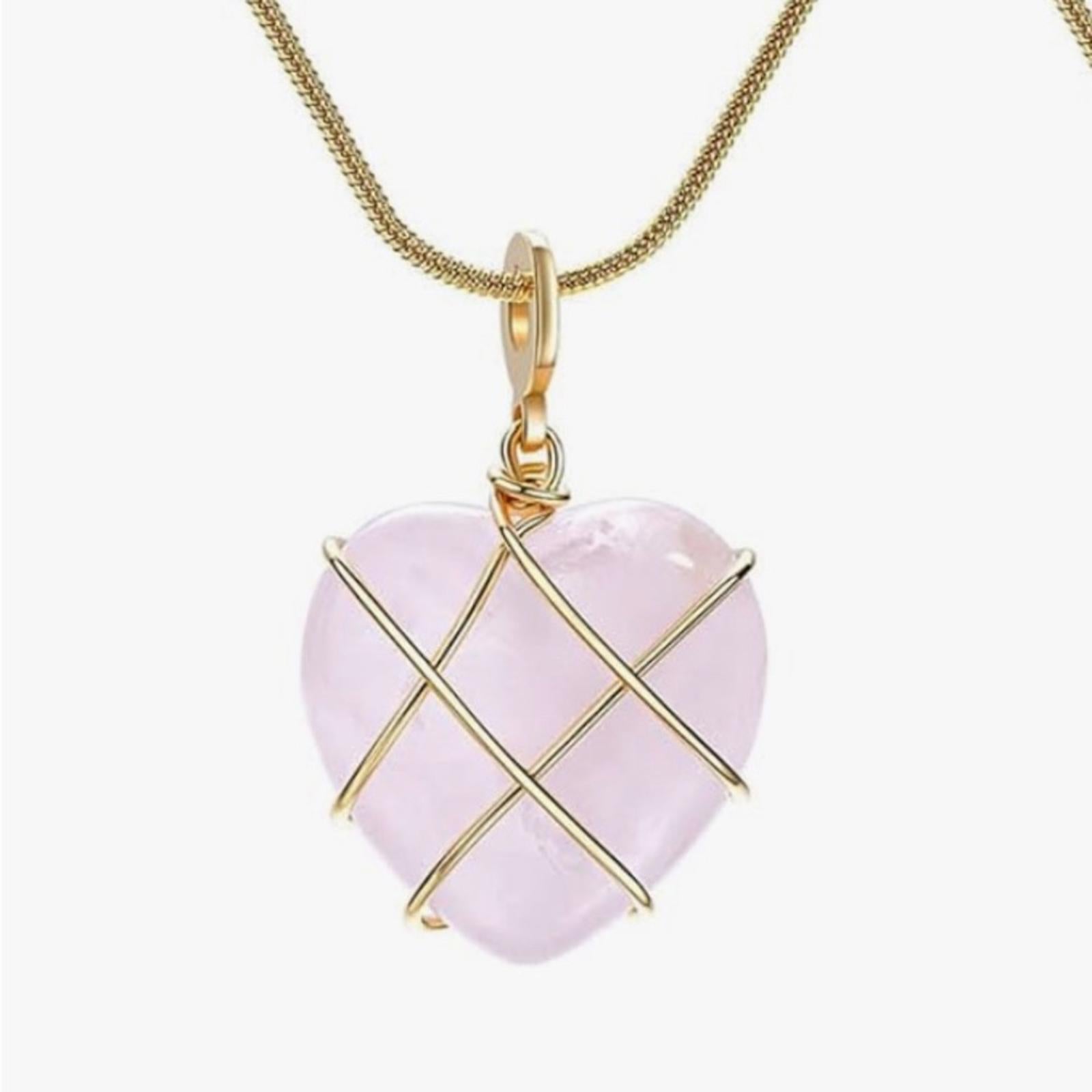 Moonstone Necklace Rose Quartz Heart Necklace, NEW