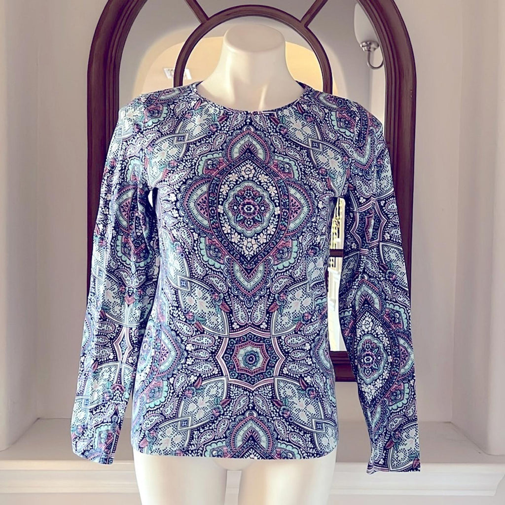 Talbots Crewneck Long Sleeve Tee, Mosaic Size S EXCELLENT!