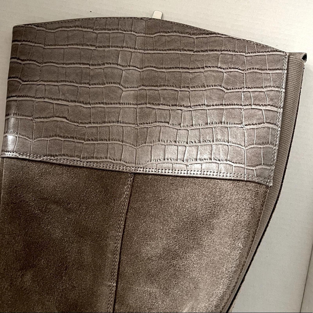 Marc Fisher Wide Calf Knee High Riding Boot in Taupe Suede, NEW, Size 11 Wide