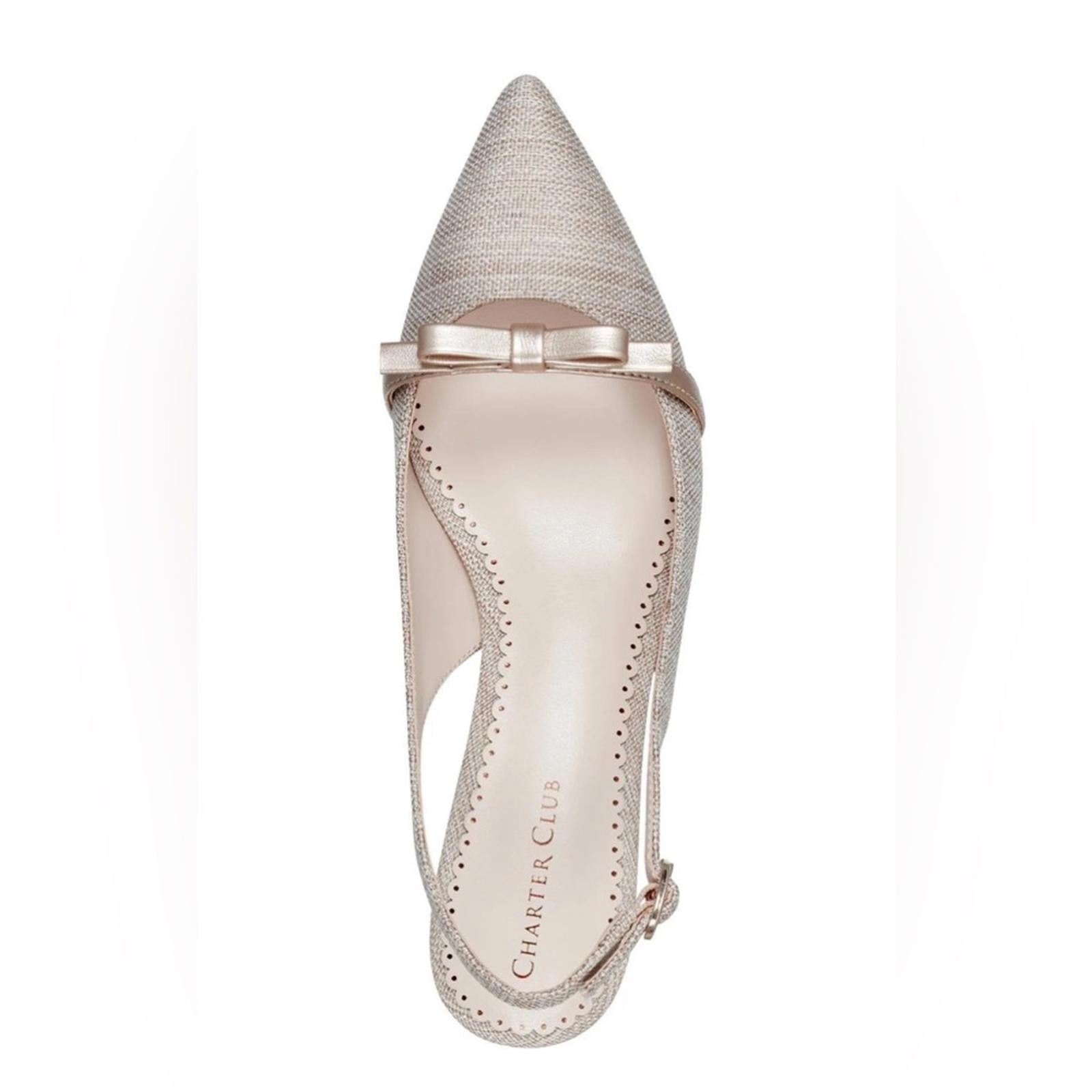 Charter Club Gilaa Slingback Pumps Kitten Heel Shoes, Natural/Gold Size 11 NWT