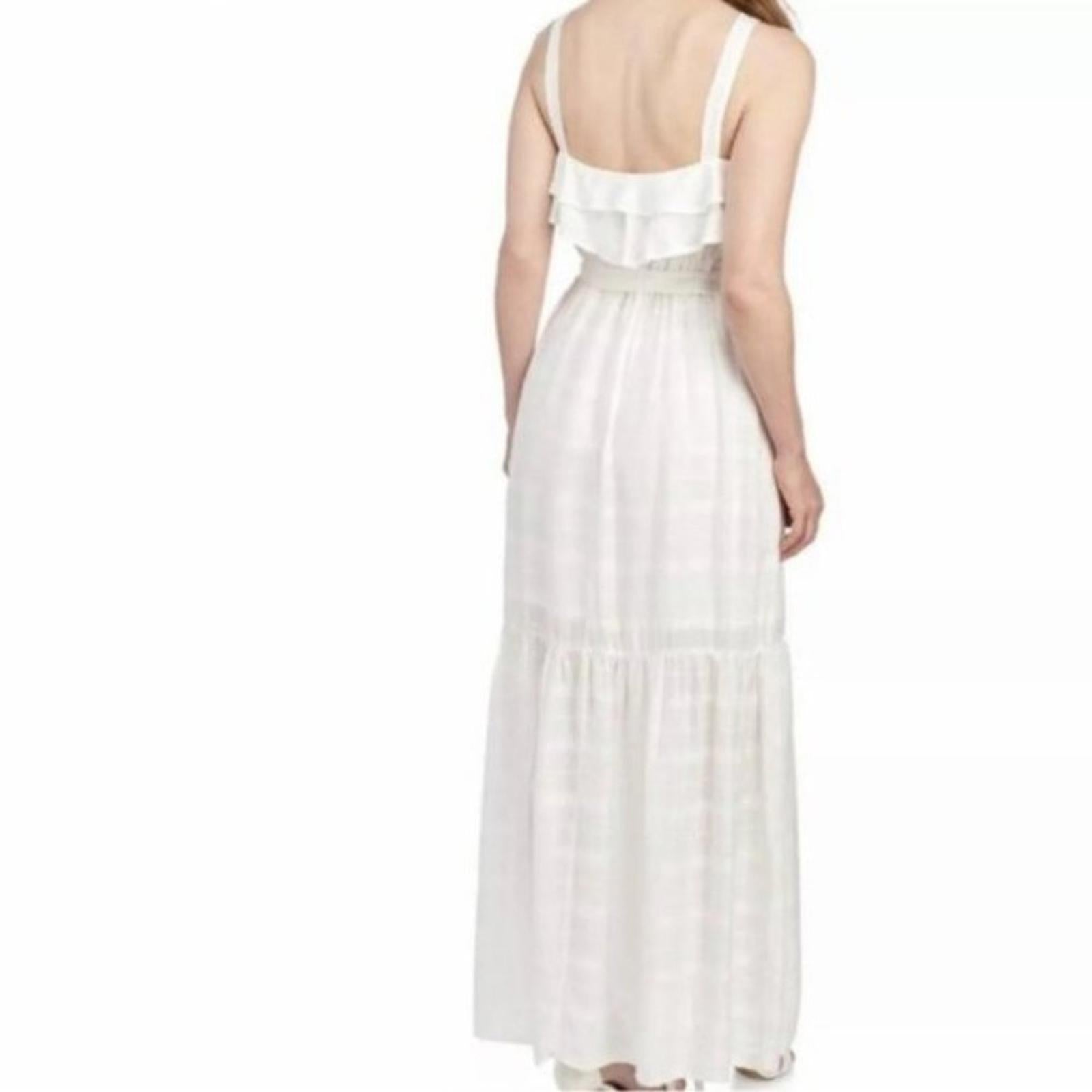 June & Hudson Belted Tiered Maxi Dress in White, NWT, Size XL