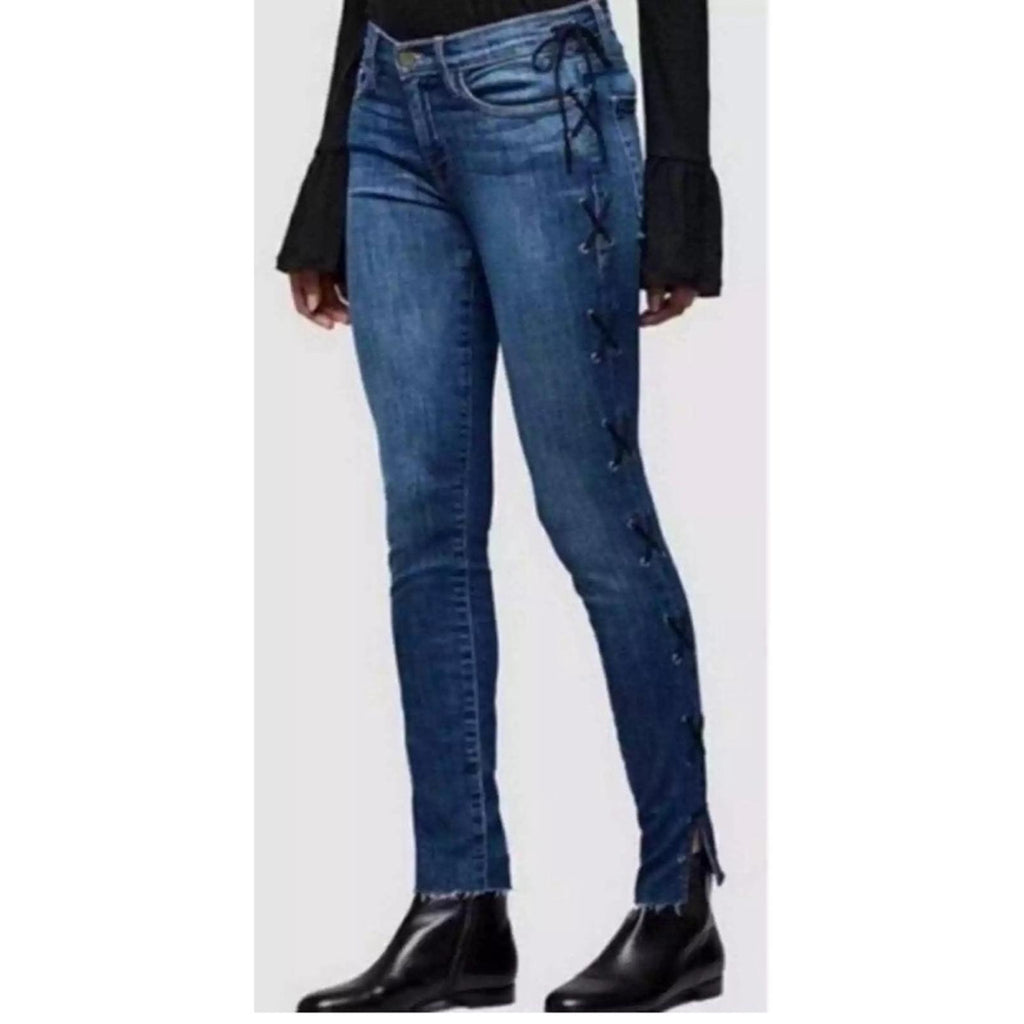 FRAME Le Skinny de Jeanne Jeans with Side Lace-Up Detail Jeans in Blue, Size 24