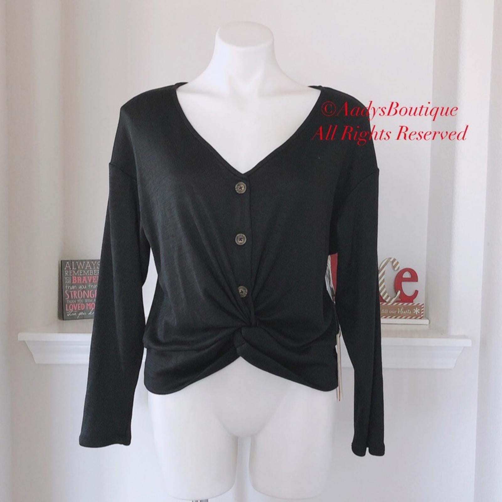 June & Hudson Knot Front Sweater in Black, Knit Long Sleeve Size XL New w/Tag