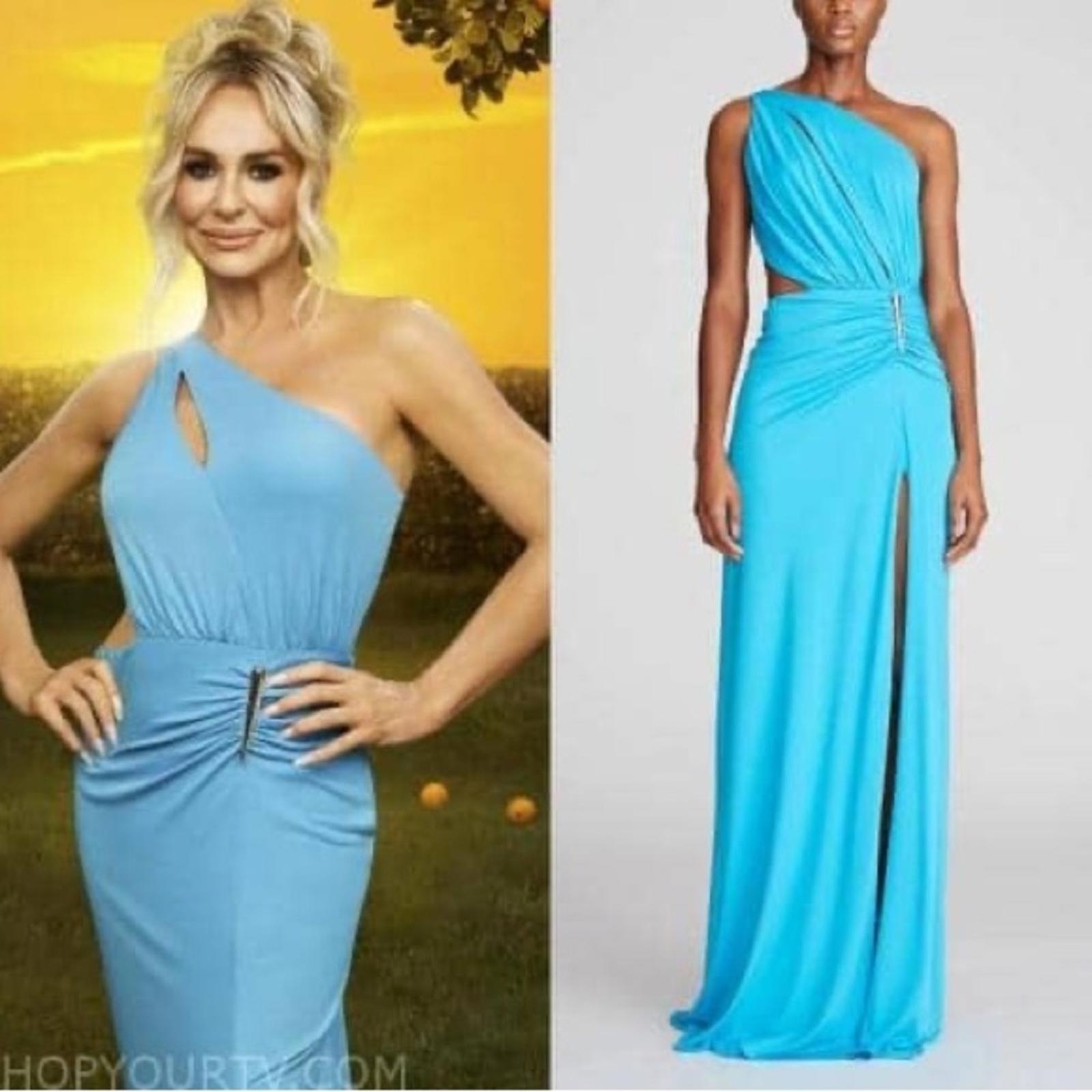 Halston Ivanna Gathered Asymmetric Cut-Out Gown, Aqua/Blue Size 4 New w/Tag