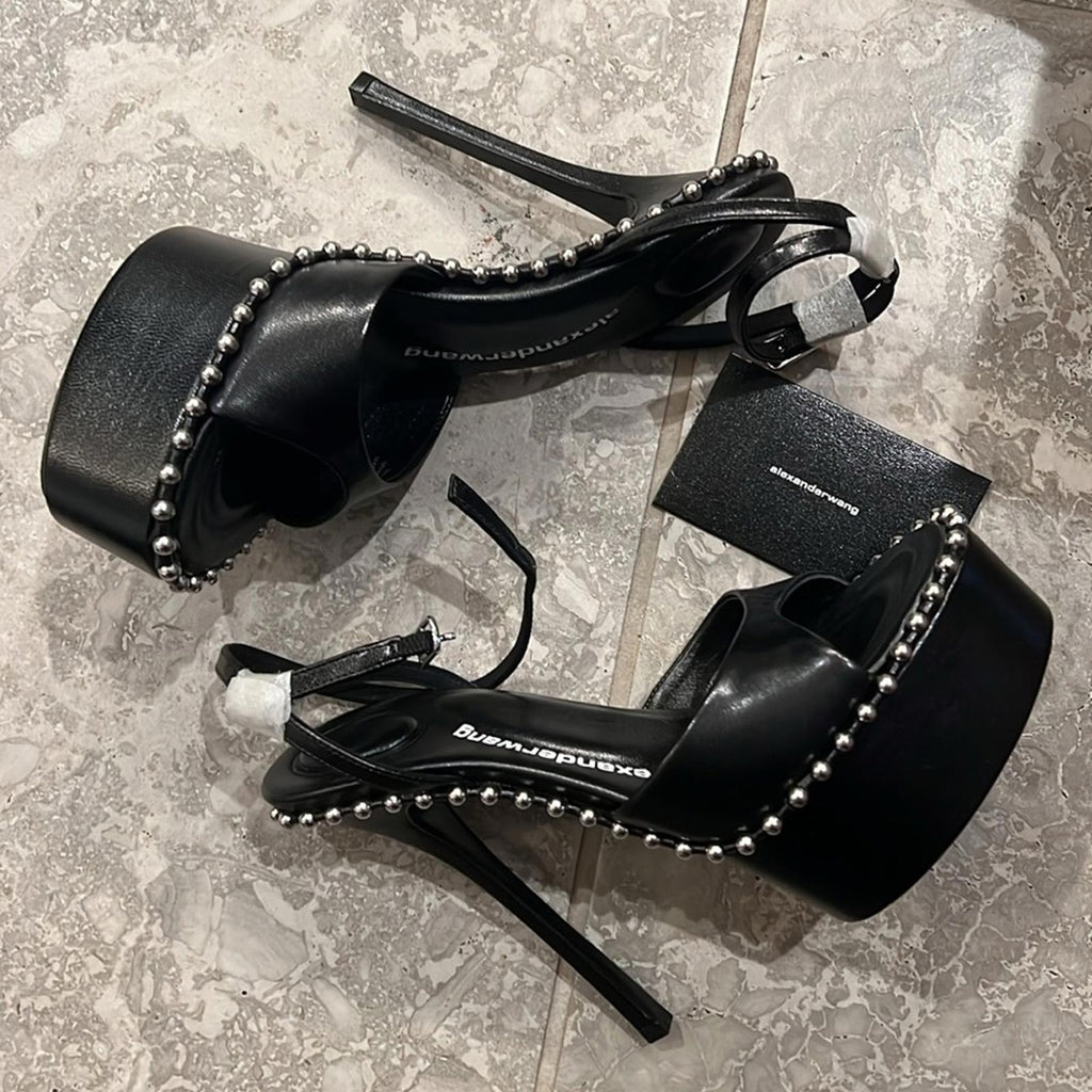 Alexander Wang Nova Ankle Strap 145 Studded Platform High Heel Sandals 35.5 NEW