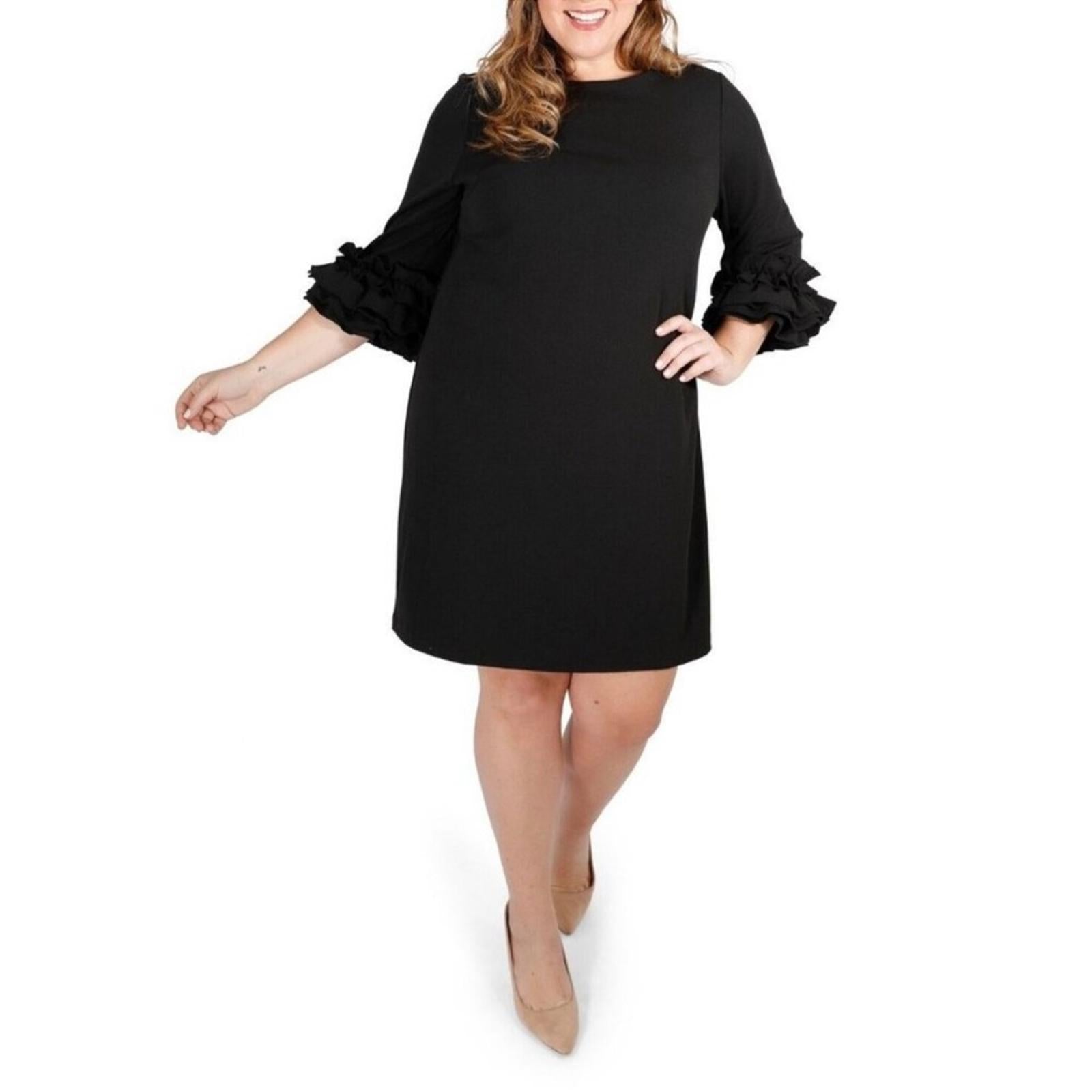 Marée Pour Toi BLACK Ruffle-Cuff Shift Dress, Plus Size 16 New w/Tag