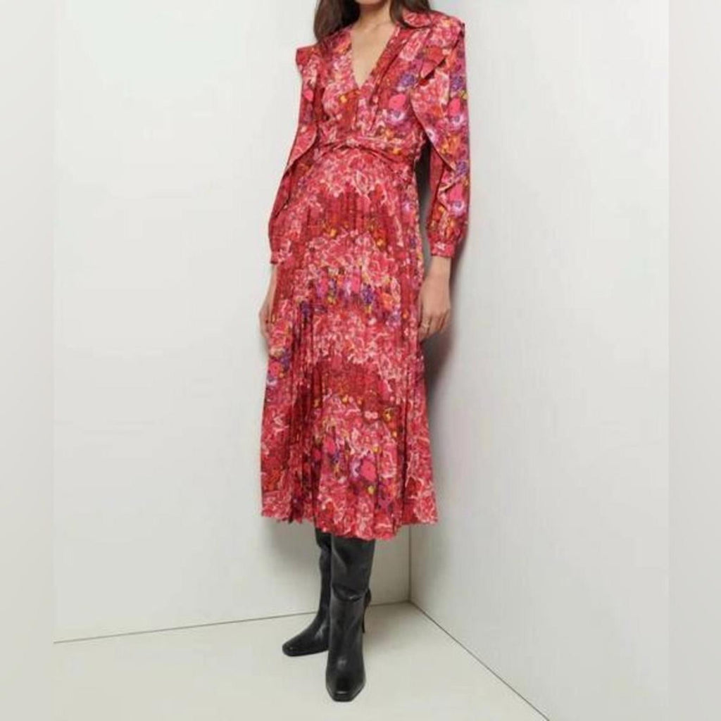 Derek Lam 10 Crosby Chrishelle Pleated Midi Dress, Red Size 0 New wTag SOLD OUT!