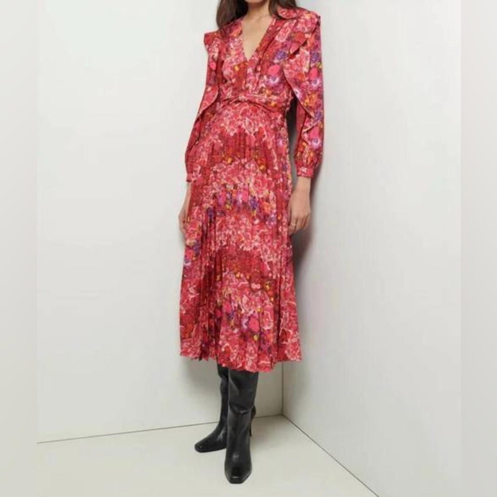 Derek Lam 10 Crosby Chrishelle Pleated Midi Dress, Red Size 0 New wTag SOLD OUT!