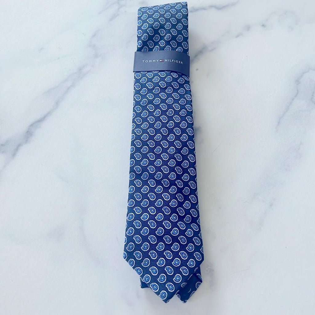 Tommy Hilfiger Men's Small Bold Paisley Tie in Blue/Navy, One Size, NWT
