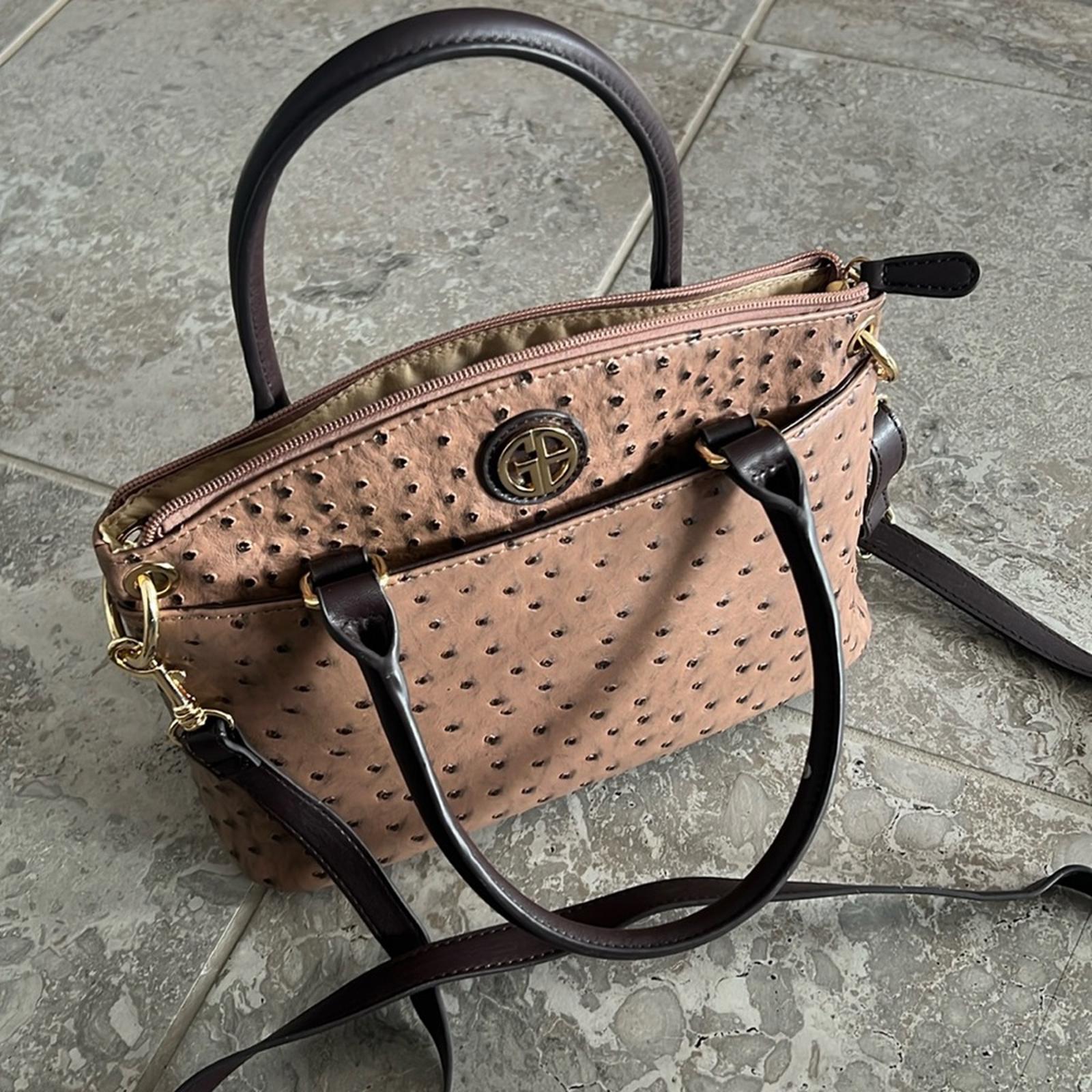 Giani Bernini Faux Ostrich Mini Satchel in Mocha Brown/Gold Tone, NEW w/o Tag