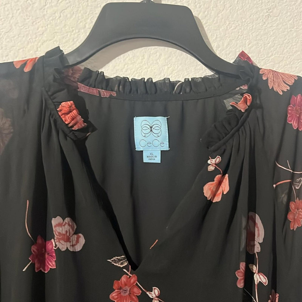 CeCe Floral Babydoll Dress in Rich Black, NWT, Size XL