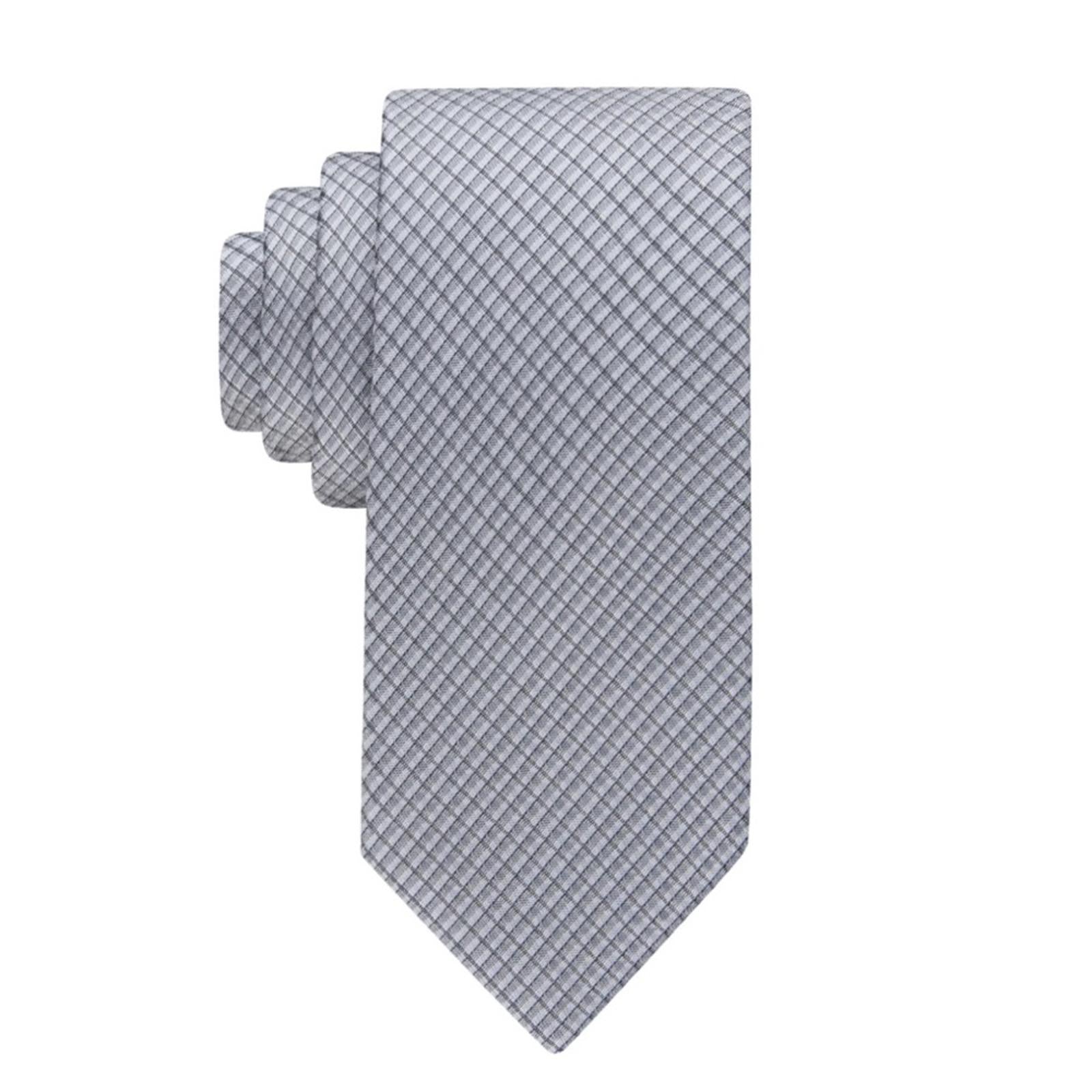 Calvin Klein Men's Sliver Grid Tie Grey Necktie, New w/Tag
