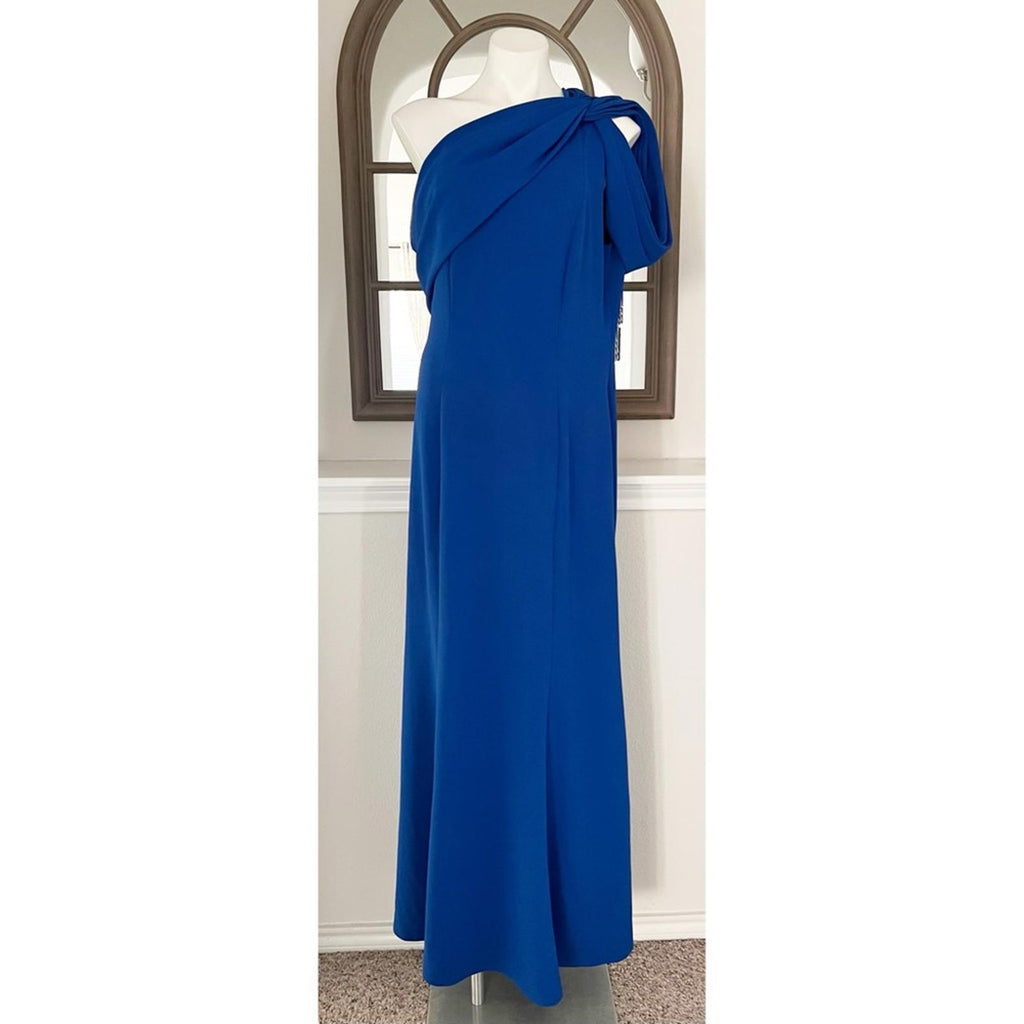 Tadashi Shoji Asymmetrically Pleated Formal Gown, Mystic Blue, Size XL EXCELLENT