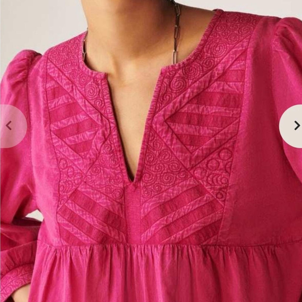 Ba&Sh ILO Hot Pink Fuchsia Embroidered Babydoll
Pullover Blouse Size M New w/Tag