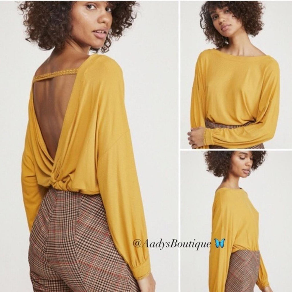 Free People Shimmy Shake Open Twist Back Top/ Sweater in Gold, Size S New w/Tag