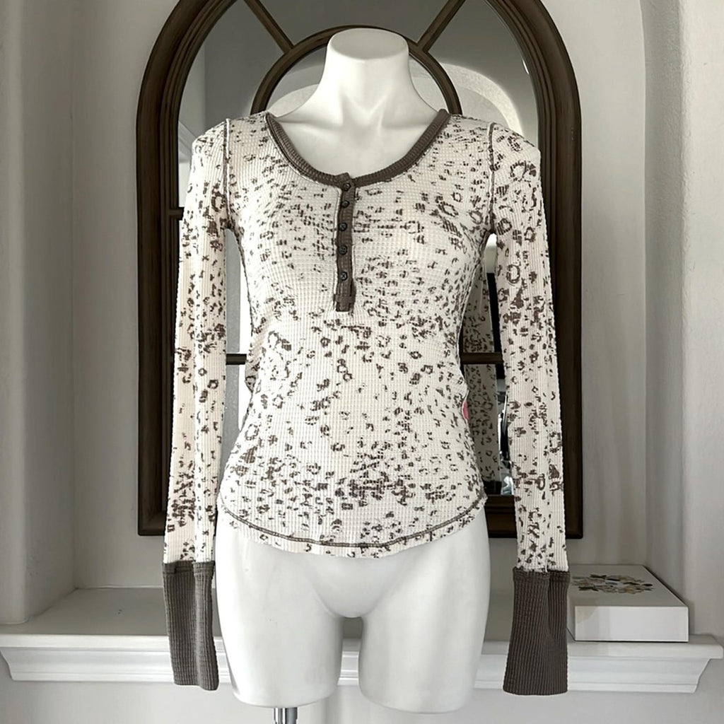 Free People 'Davis' Mottled Thermal Henley Tee, Size S, Excellent!