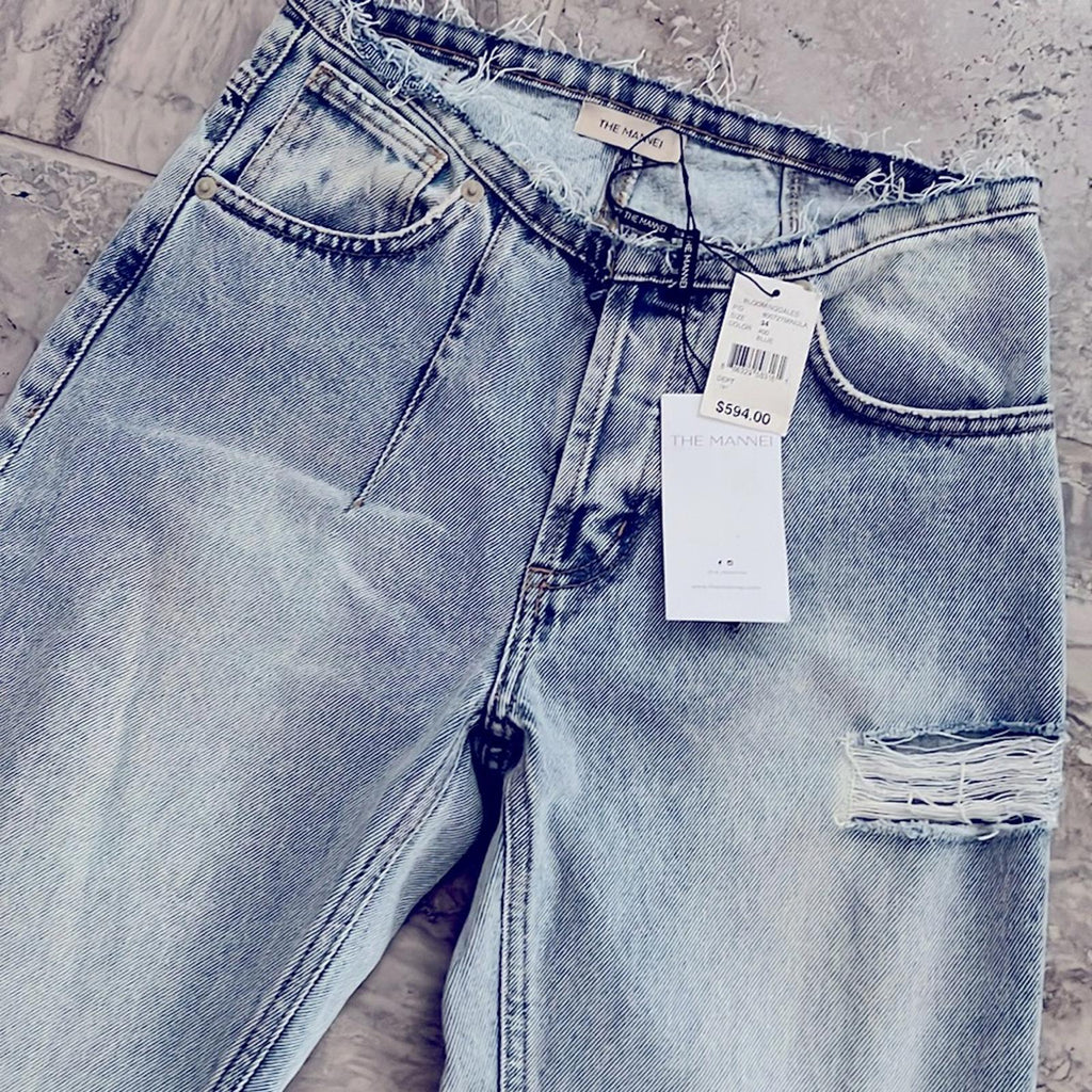 The MANNEI Nula High Rise Flare Jeans in Denim, Lt Blue Size 34 New w/Tag $594