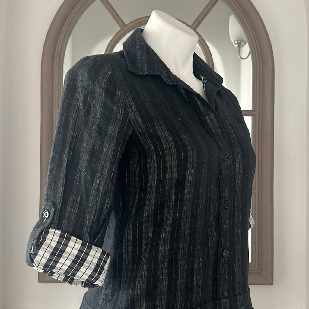 Theory Cacey Black Plaid Tiered Dress in Black & White, Size 6 EXCELLENT $395