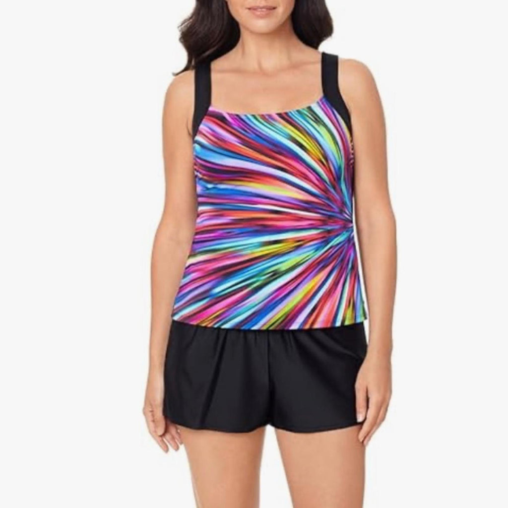 Reebok Glasswork Bust Minimizing Soft Cup Tankini Bathing Suit Top, Size 10 NWT