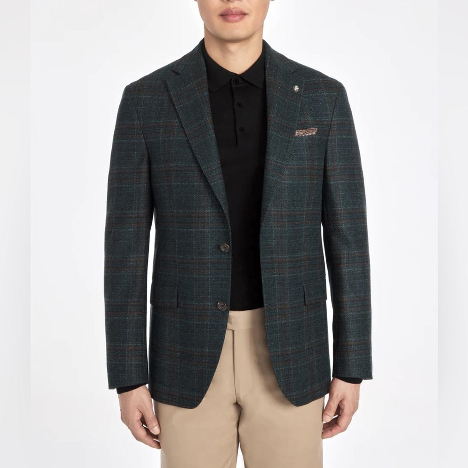 NEW Jack Victor Midland Contemporary Fit Plaid Wool Blazer, Size 36S Retail $798