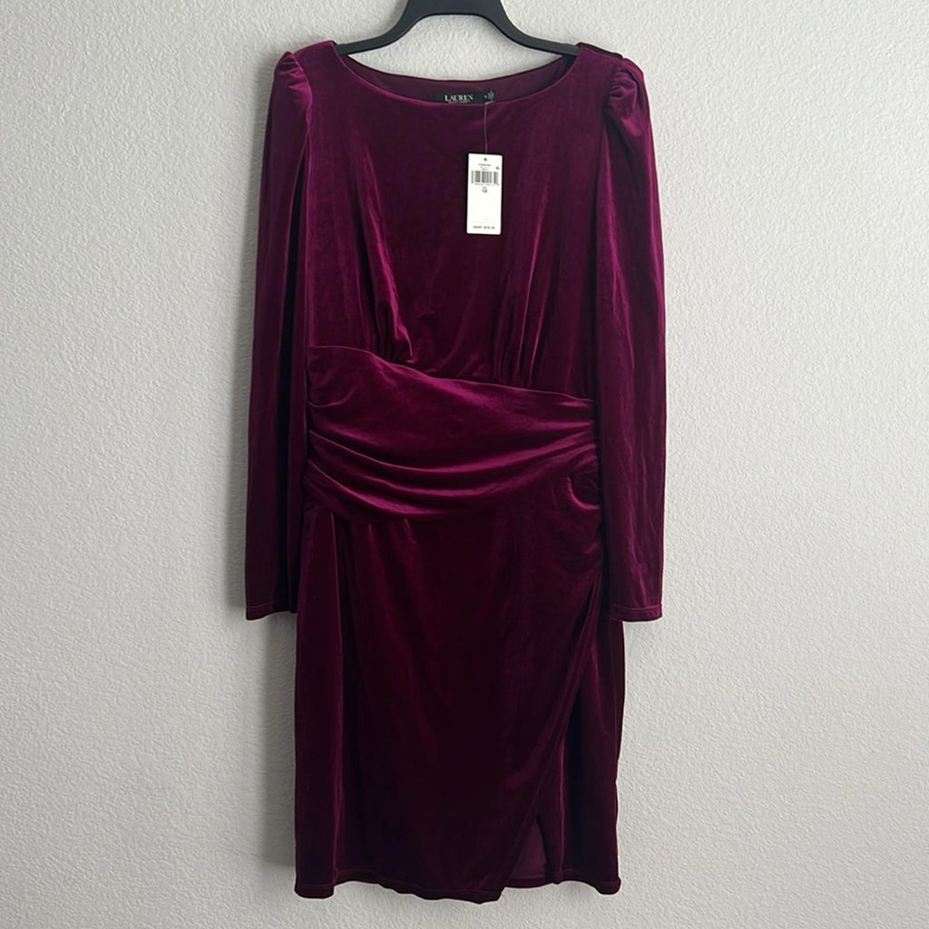 Lauren Ralph Lauren Velvet Cocktail Dress in Purple, Size 12 NEW w/Tag