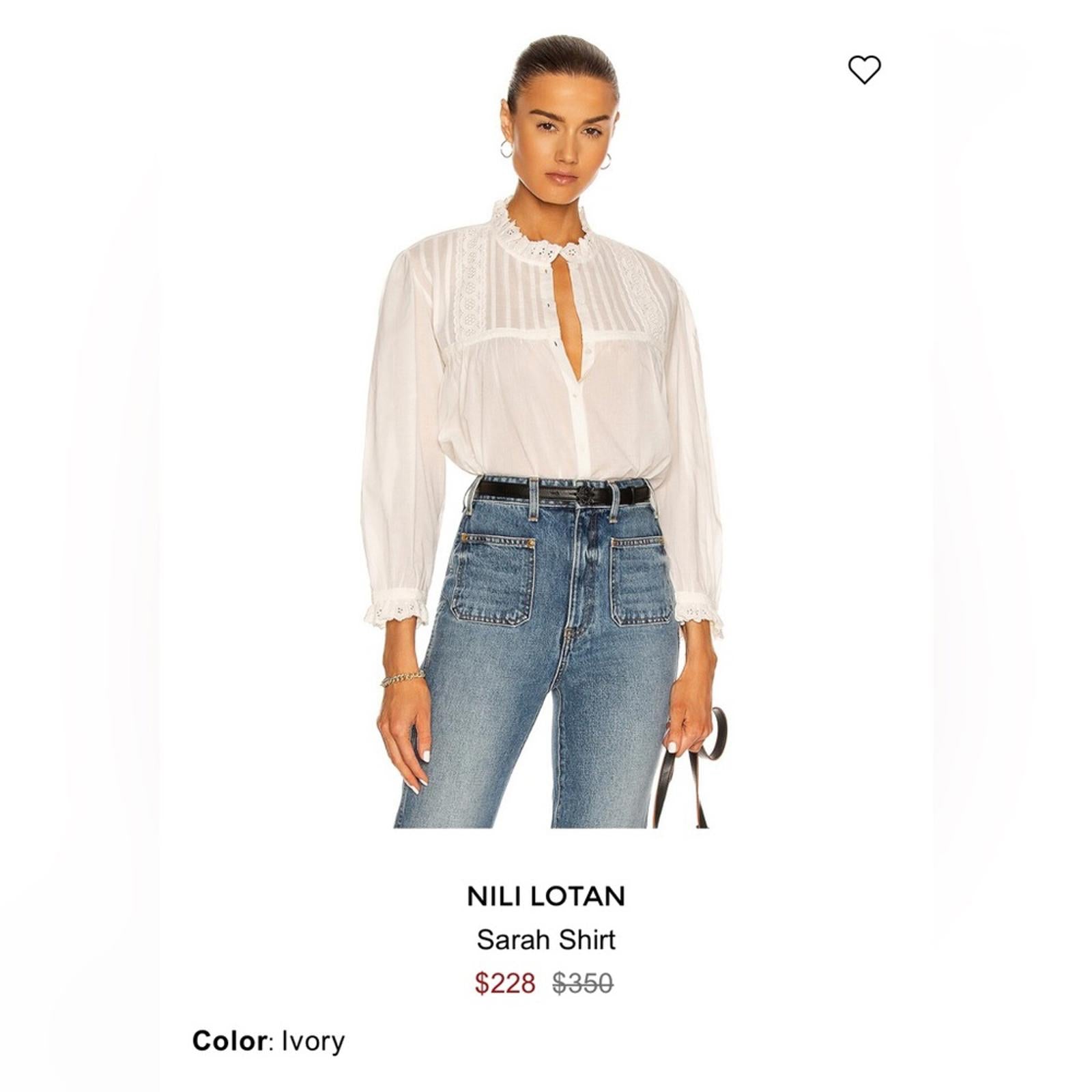 NILI LOTAN Sarah Shirt x Revolve in Ivory, Size L EXCELLENT! Retail $350