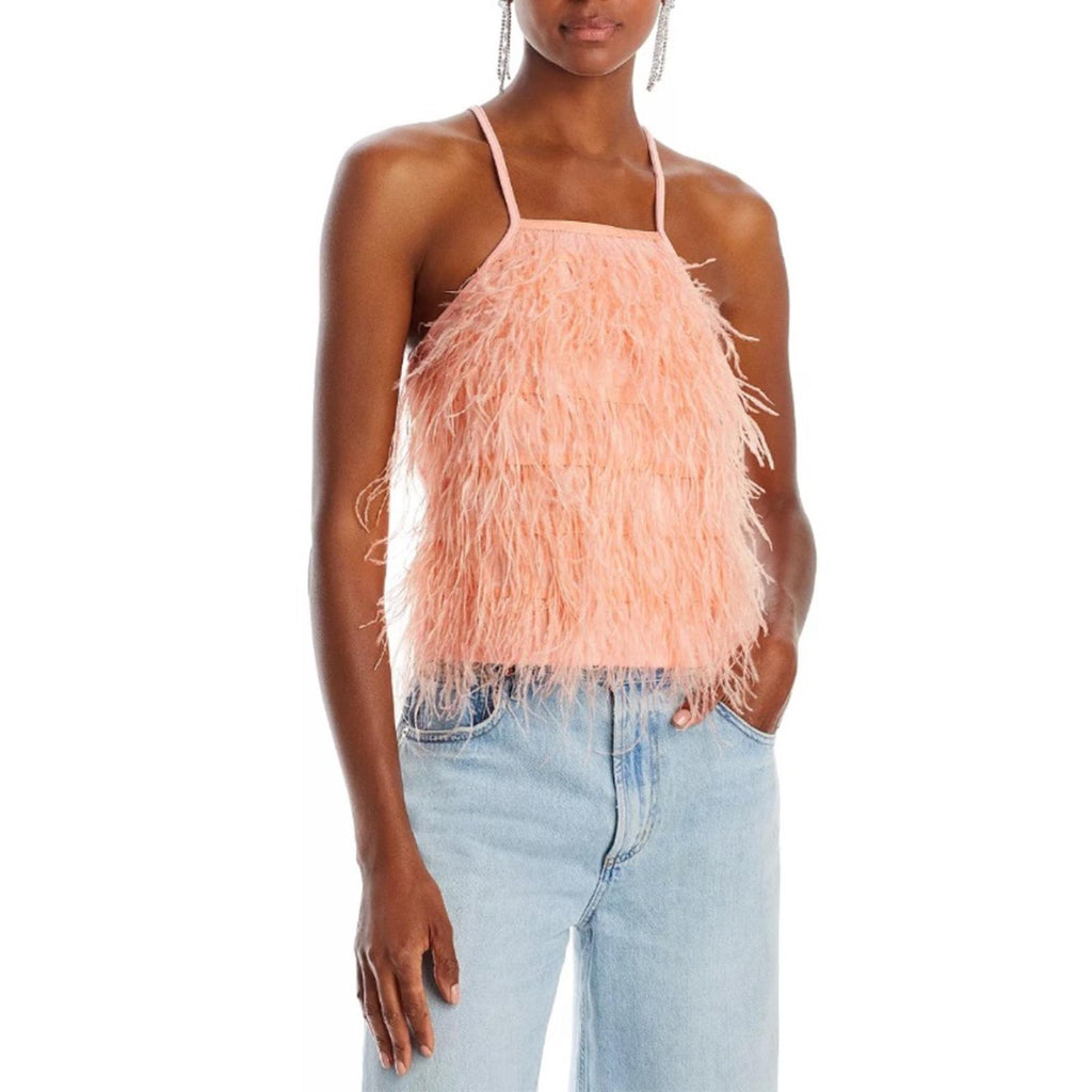 Lucy Paris Aida Feather Top, Peach Size S New w/Tag