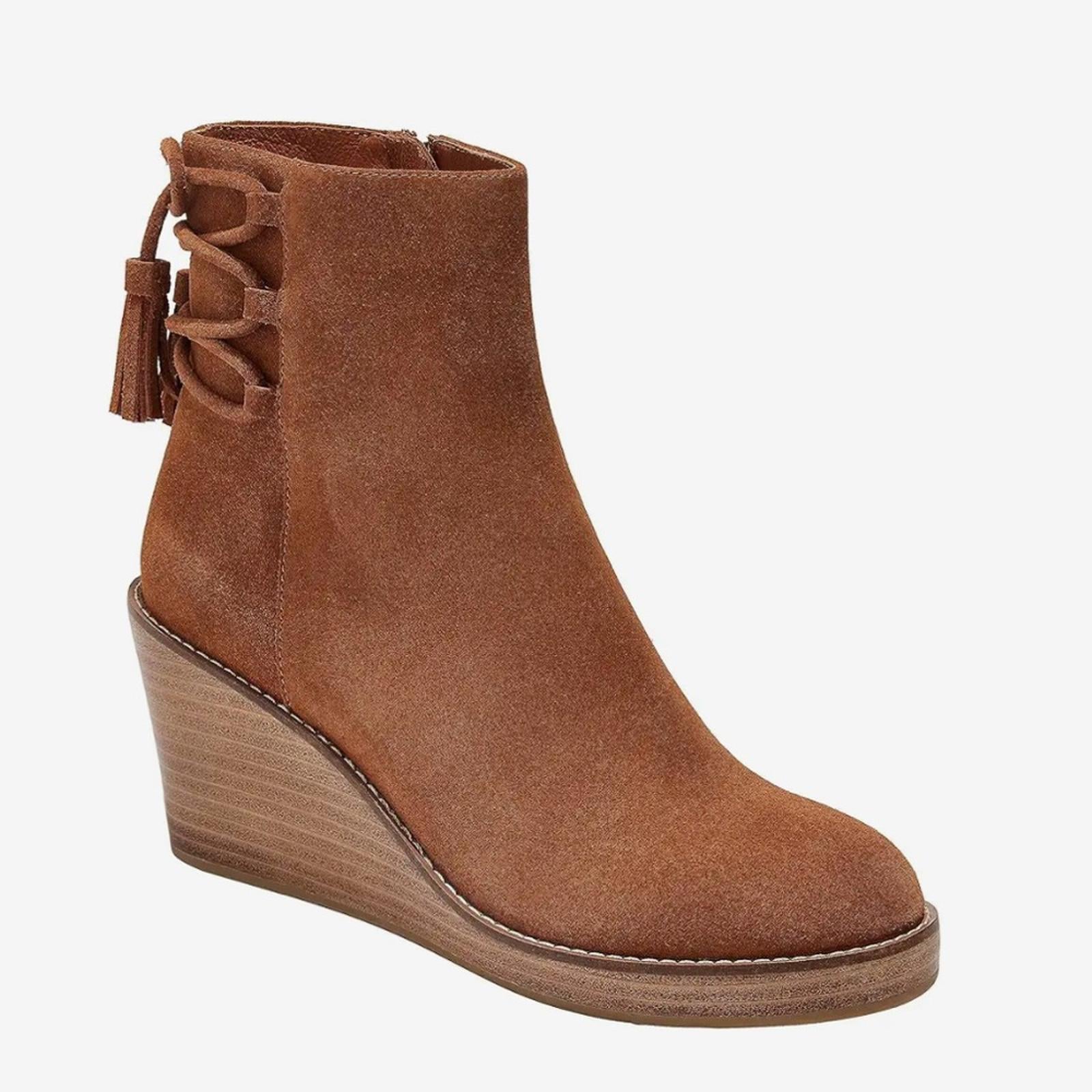 Jack Rogers Banbury Suede Wedge Booties in Camel, Size 9 New in Box $178