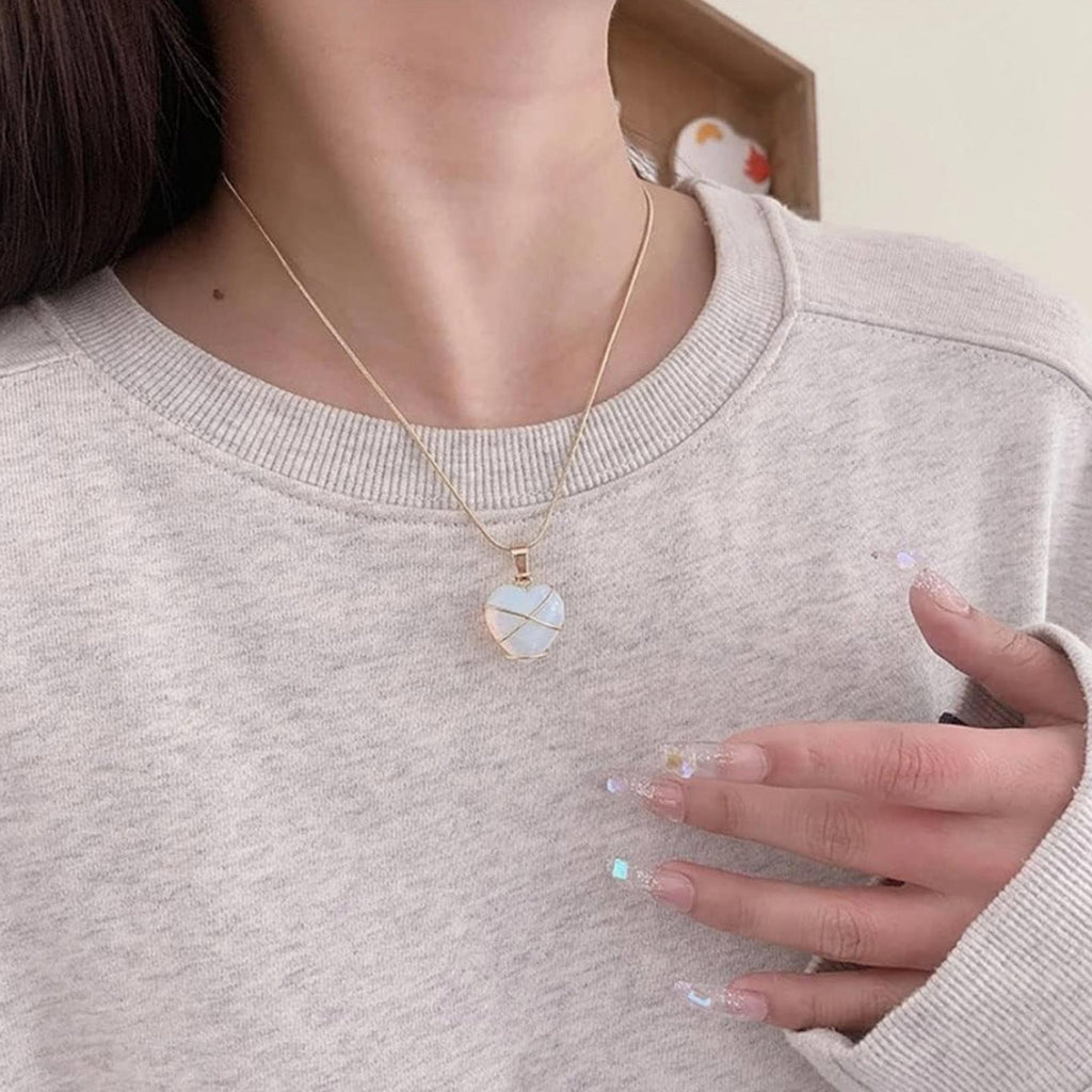 Moonstone Necklace Blue Quartz Heart Necklace, NEW