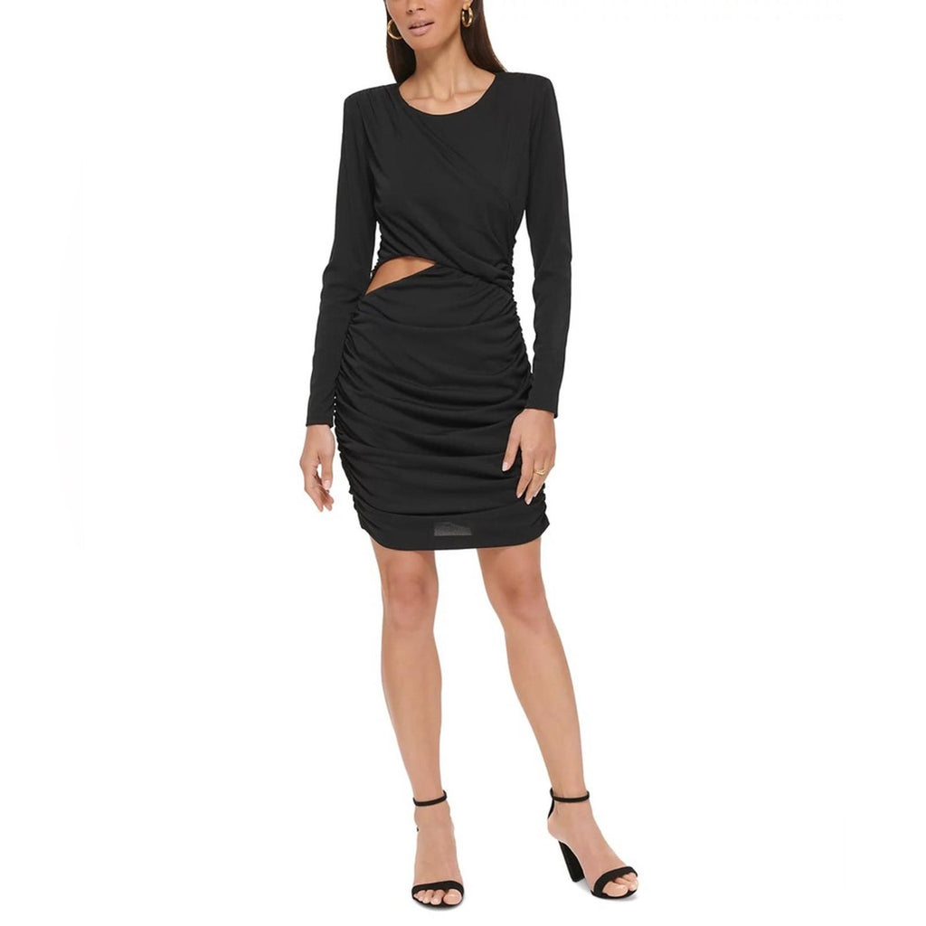 Guess Ruched Cut-Out Long-Sleeve Dress in Black, Size 14 New w/Tag $138