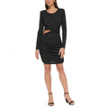 Guess Ruched Cut-Out Long-Sleeve Dress in Black, Size 14 New w/Tag $138