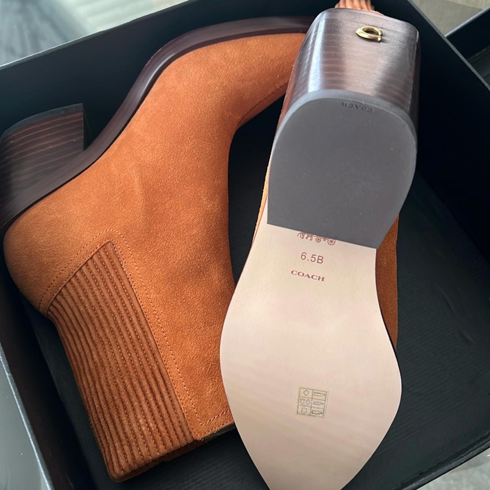 COACH Prestyn Ankle Booties in Burnished Amber, Leather Suede Boots NEW in Box