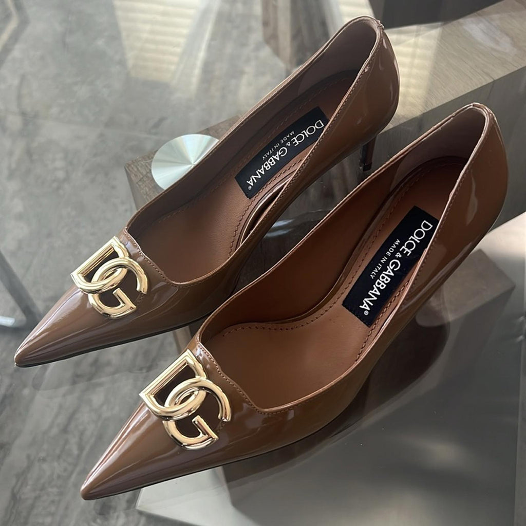 Dolce & Gabbana Patent Leather DG Calf Skin Pumps 60 Brown Size 36 New +2DustBag