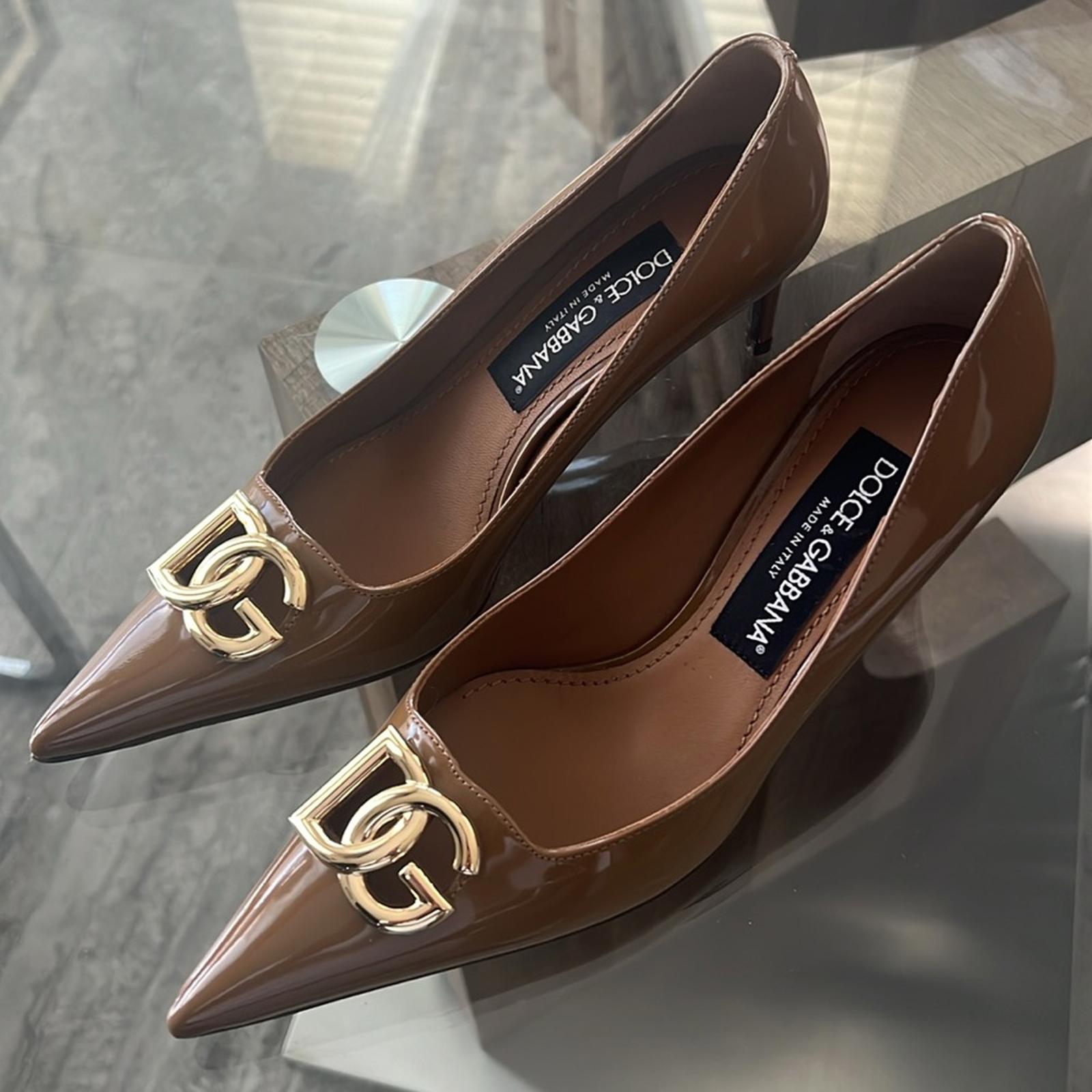 Dolce & Gabbana Patent Leather DG Calf Skin Pumps 60 Brown Size 36 New +2DustBag