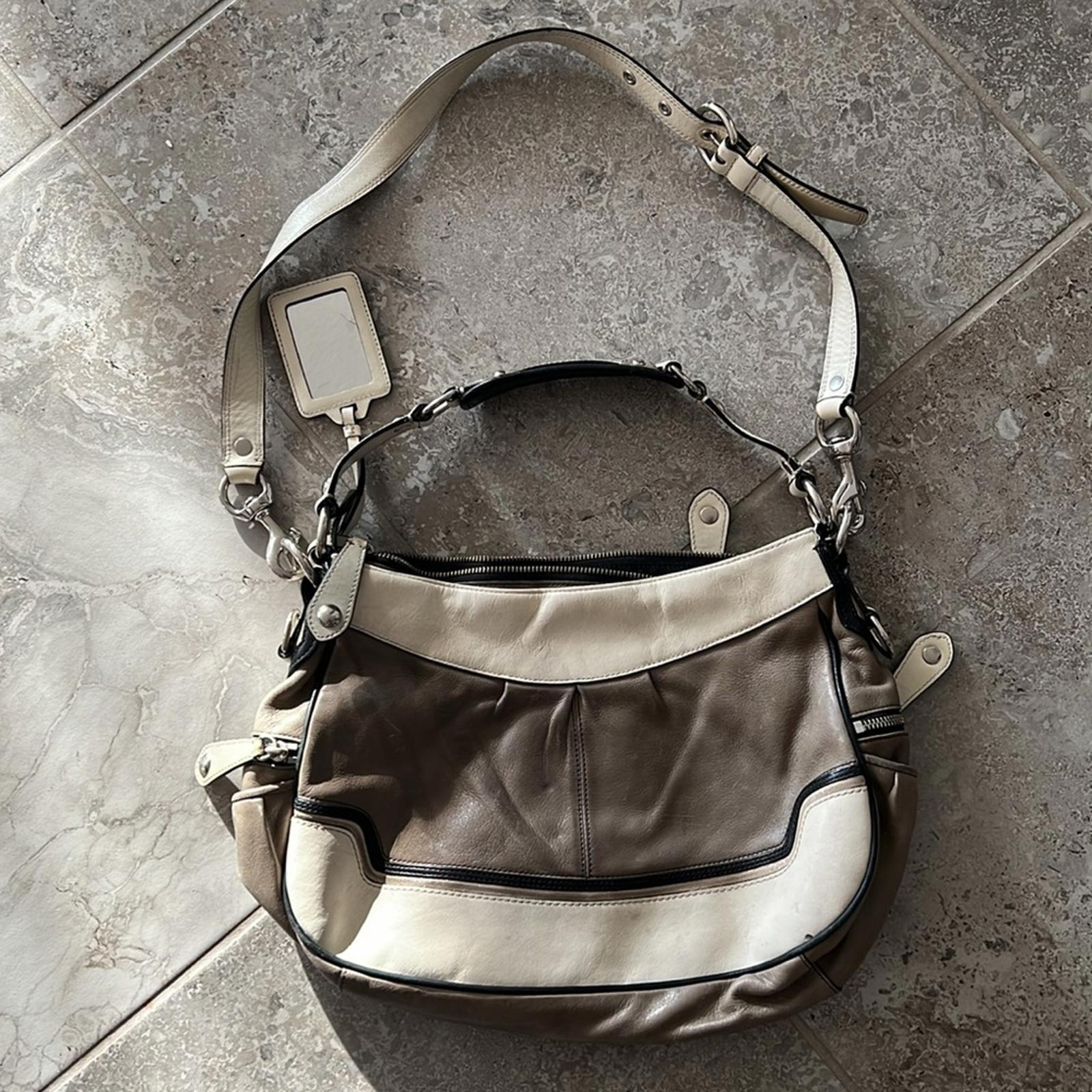 COACH Limited Edition Madison Spectator Cream/Taupe Hobo in Grey/White Bag