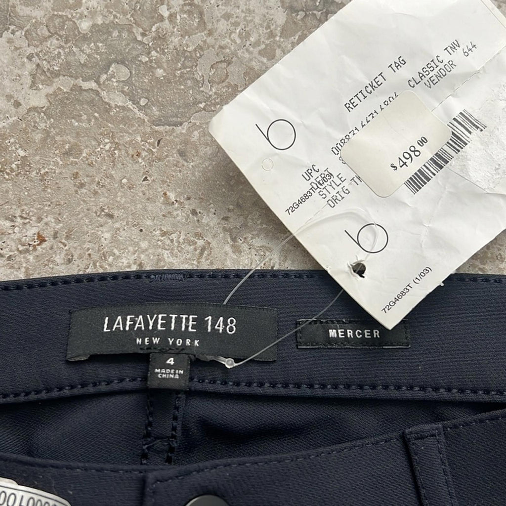 Lafayette 148 Acclaimed Stretch Mercer Pants, Navy/Black Size 4, New w/Tag